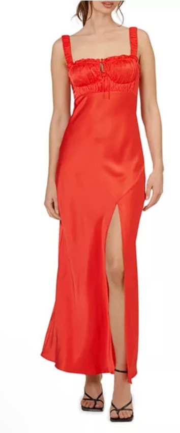 Nicholas Ruched Nina Silk Maxi Dress Size 16 - Coral Punch